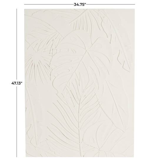 35" x 47" White Wooden Leaf Embossed Wall Décor